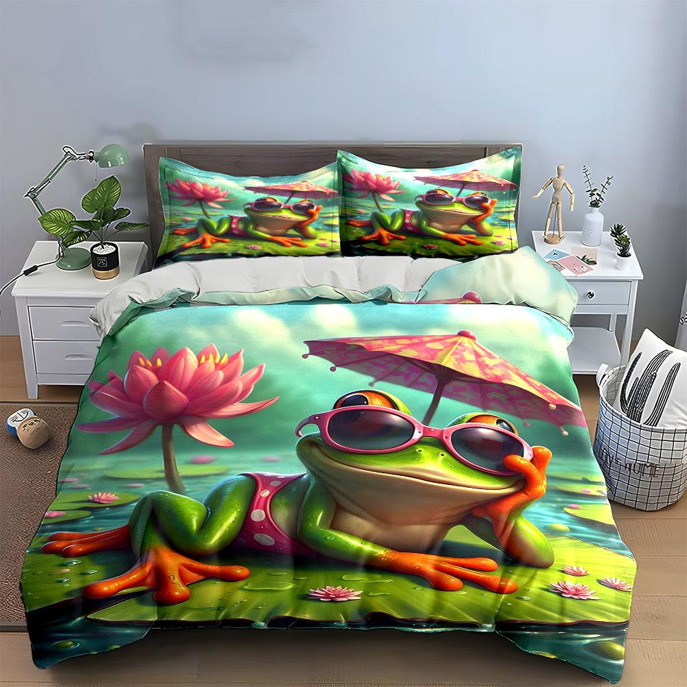 "Chill Frog Paradise Vibes" Bedding Sets Duvet Covers Pillowcases(1* Duvet Cover 2* Pillowcases Without Duvet Insert)