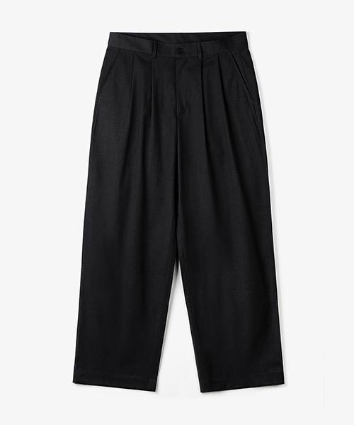 RANGT Wool Double-Pleat Wide Slacks Black