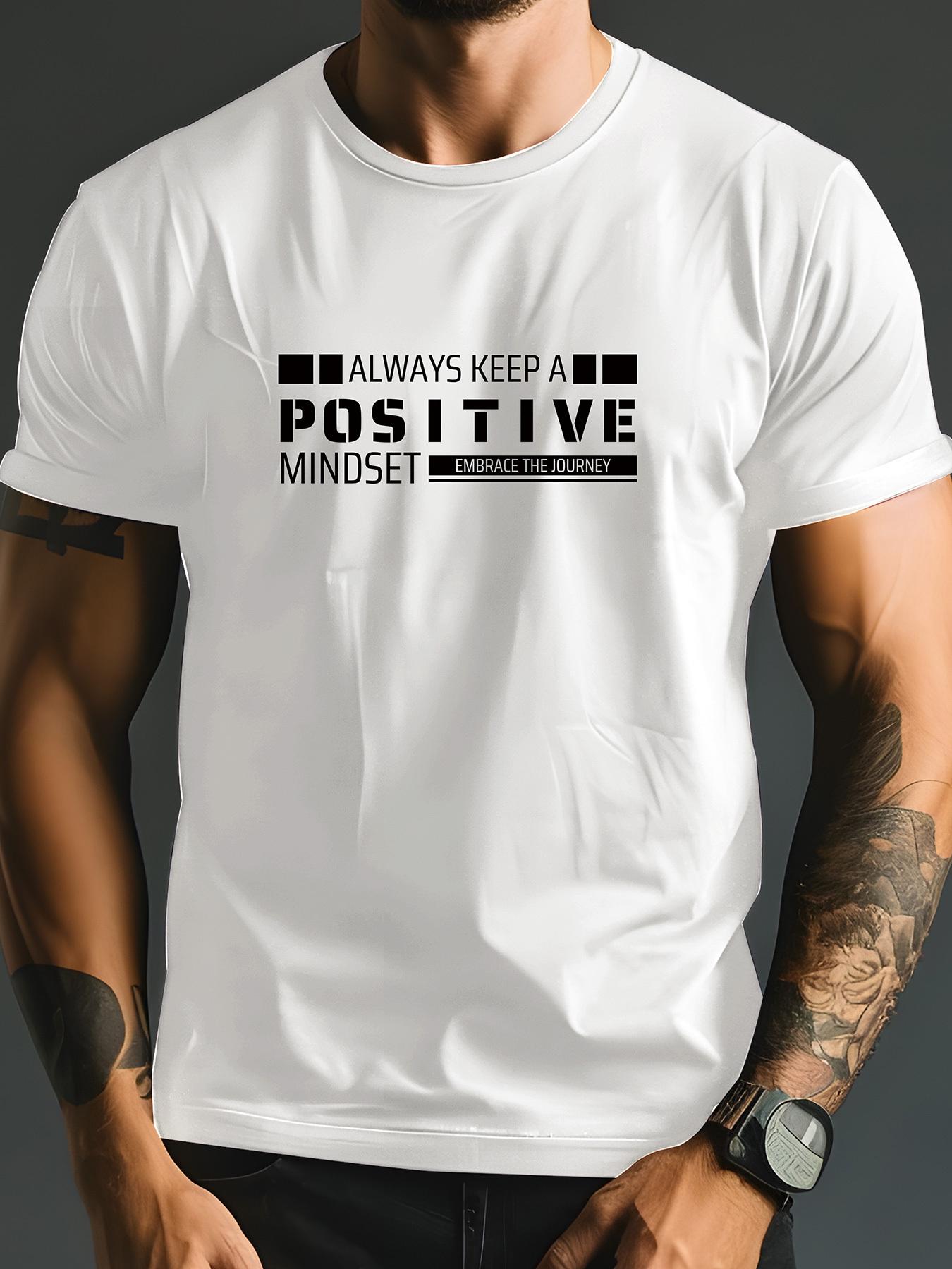 

Summer Cotton Casual Loosefit Mens Tshirt Always Maintaining A Positive Attitude with Letter Print Fashionable Short Sleeves S