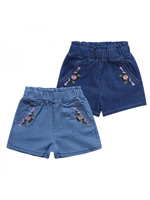

Летние хлопковые короткие штаны с цветочным принтом и вышивкой для маленьких девочек