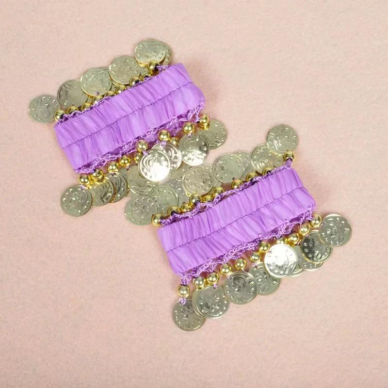 Multi-Color Chiffon Pendant Belly Dance Bracelet Set: Indian Dance Accessories - Hand and Ankle Jewelry