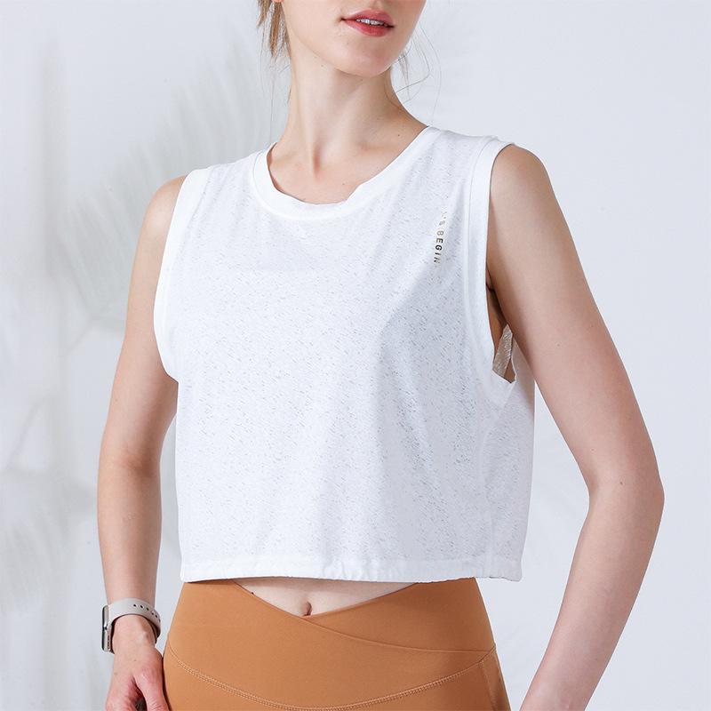 

Lightweight Breathable Summer Yoga Vest - Loose Fit, Cool Running Sports T-shirt Large слонова кістка