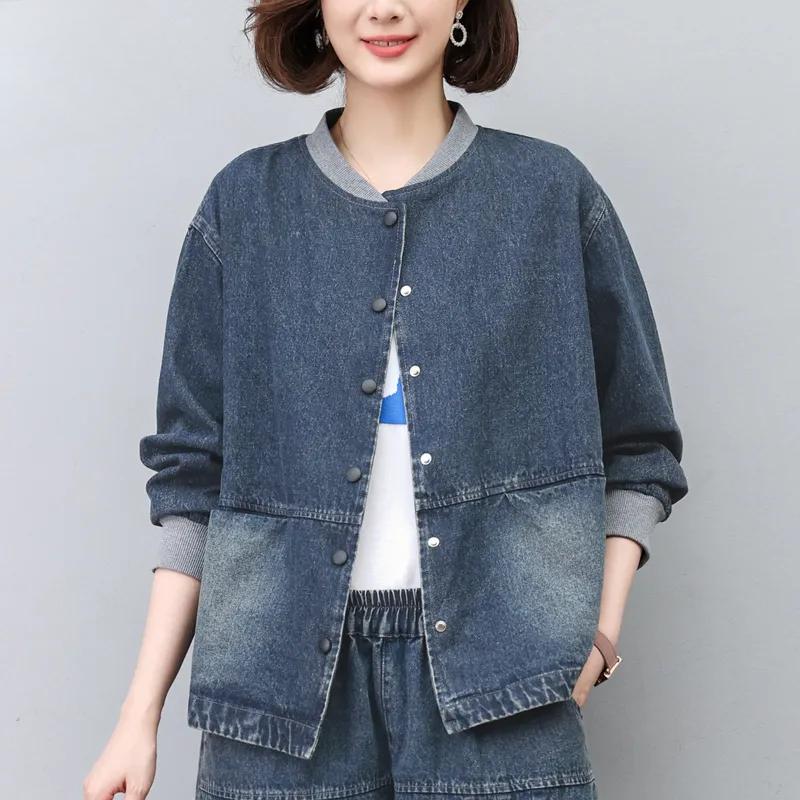 Denim Jacket Women's Short Spring and Autumn Thin Loose Plus Size Baseball Uniform Casual Clothes