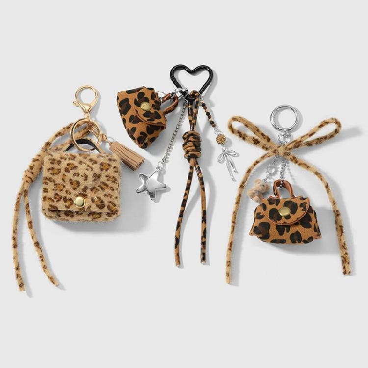 Bärbar leopardmönstrad nyckelringsplånbok med dekorativ metallrosettberlock liten handväska nyckelringstillbehör för nycklar