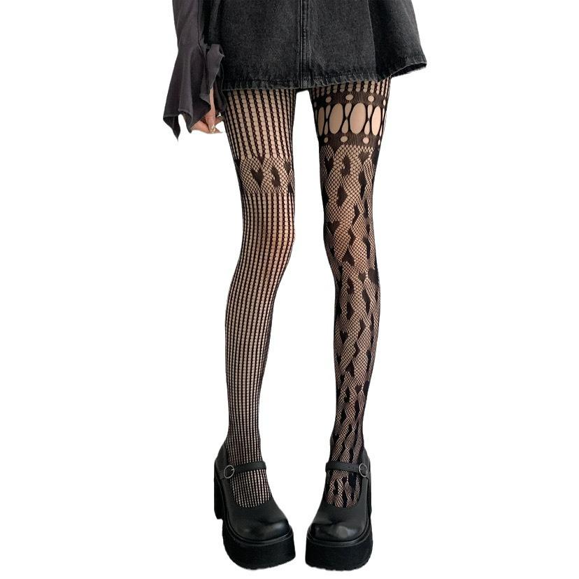 "Ciorapi plasă negri de mătase împletiți - Stil Y2K"