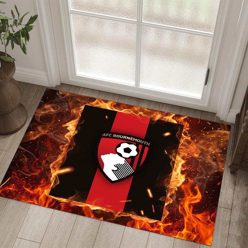 Bournemouth Football Design Crystal Velvet Carpet Cozy Non?Slip Printed Rug For Bedroom Living Room Entrance