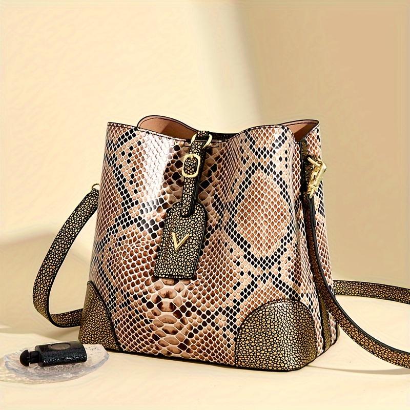 Unique Snake Print Tote Bag Gradient Color with Adjustable Shoulder Strap Multiple Compartments Golden-Tone Hardware Crossbody Purse for Everyday Use
