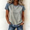 Top da Donna Casual a Manica Corta Patchwork Stampato Girocollo Vestibilità Larga T-shirt Blusa con Cuciture Stile Denim per Uso Quotidiano