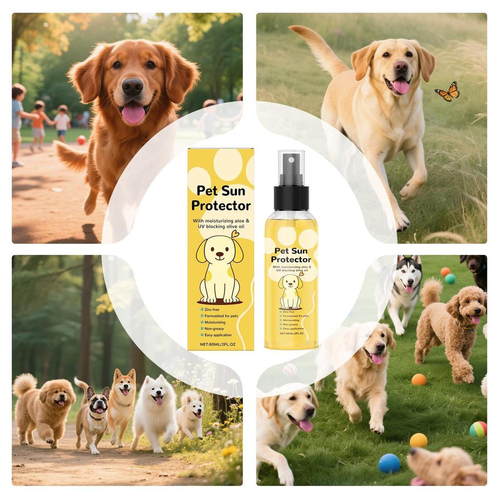 60ml Natural Dog Sunscreen Spray UV Protection Moisturizing for Hot Weather Outdoor Hiking Trip Swimming Beach Daily Pet Use