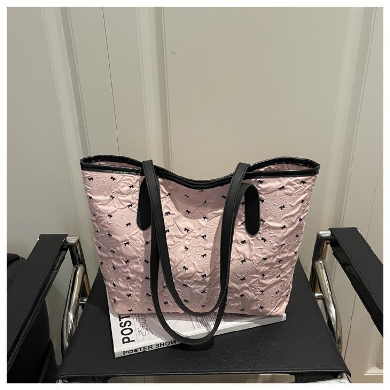 A Large-capacity Women's Fashionable Tote Single-shoulder Bag with A Fresh and Light Printed Bow