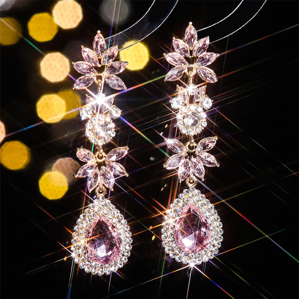 Fashion, original personality exaggerated colored glass rhinestone long earrings women, fashionable water drop stud earrings earrings