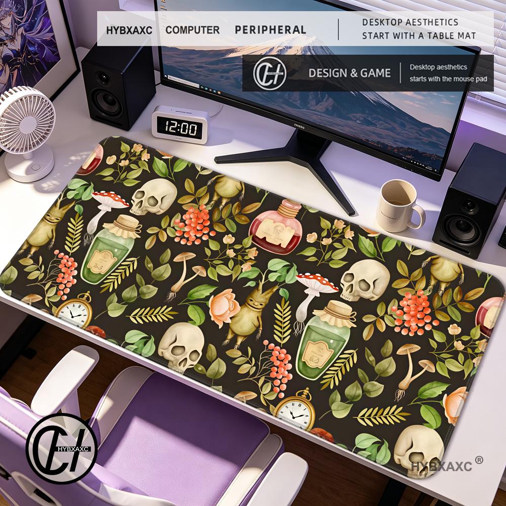HYBXAXC Vintage Dark Skull Botanical Printed Mouse Pad Mystical Witchcraft Elements Gaming Desk Pad Antislip for Office 800x400x2mm