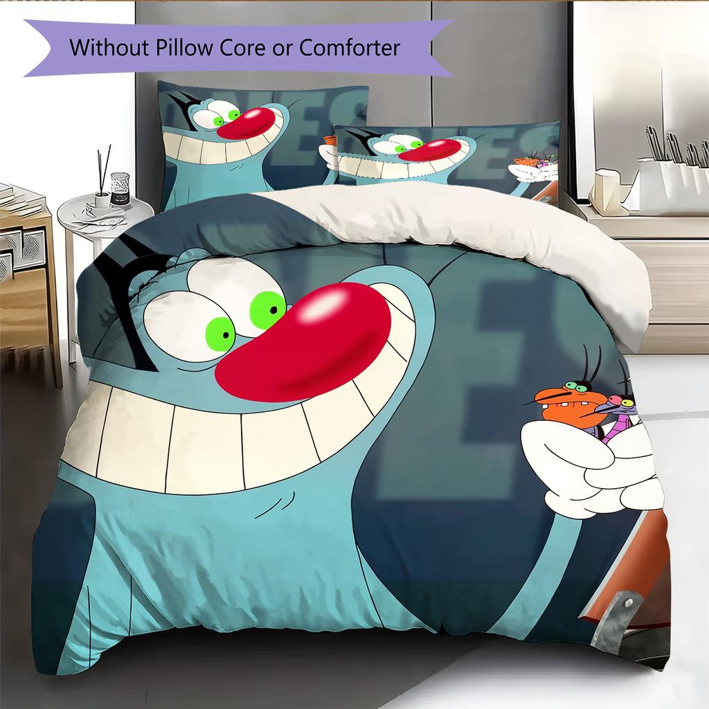 Fat Cat and Xiao Qiang Pattern Bedding Quilt Set Home Decoration Gift (1 * duvet cover + 2 * pillowcase without core)