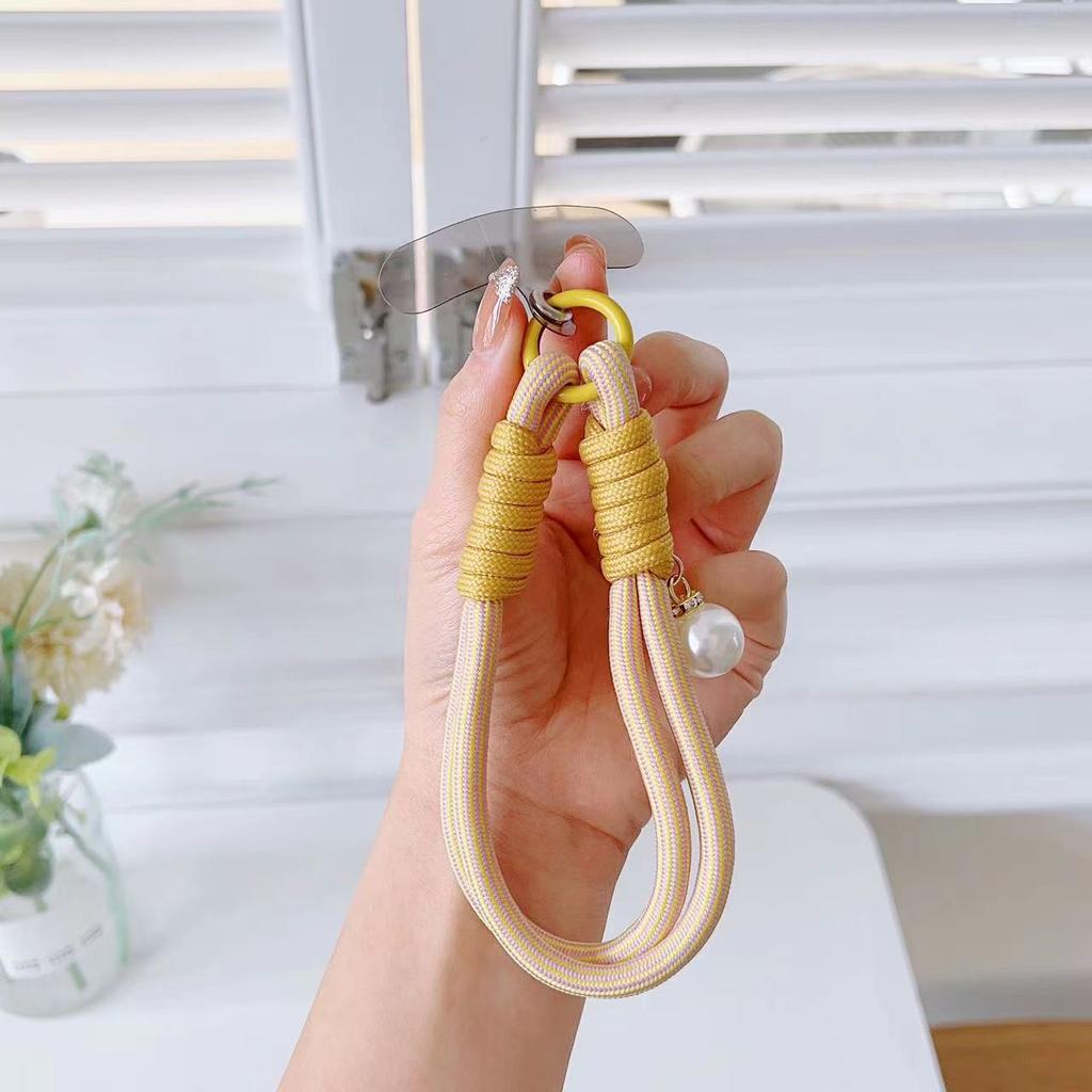 Phone Short Lanyard 30cm Wrist Strap Nylon Pearl Hand Strap with Tether Tab