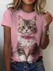 Summer Cute Kitten T-Shirts Cat 3D Print Women's Round Neck Short Sleeve T Shirt Casual Tees Harajuku Y2K Tops Female Clothing