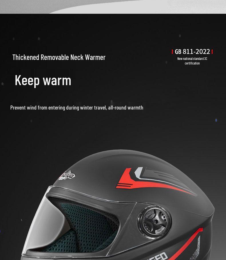 Certified Electric Vehicle Winter Full-Face Helmet for Men & Women - Windproof, Warm, Neck Gaiter Protection