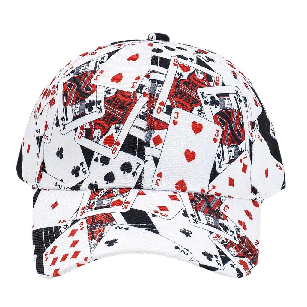 Unisex Poker Print Mesh Baseball Cap with Adjustable Back Buckle for Travel, Hiking, and Hip-Hop Styling.
