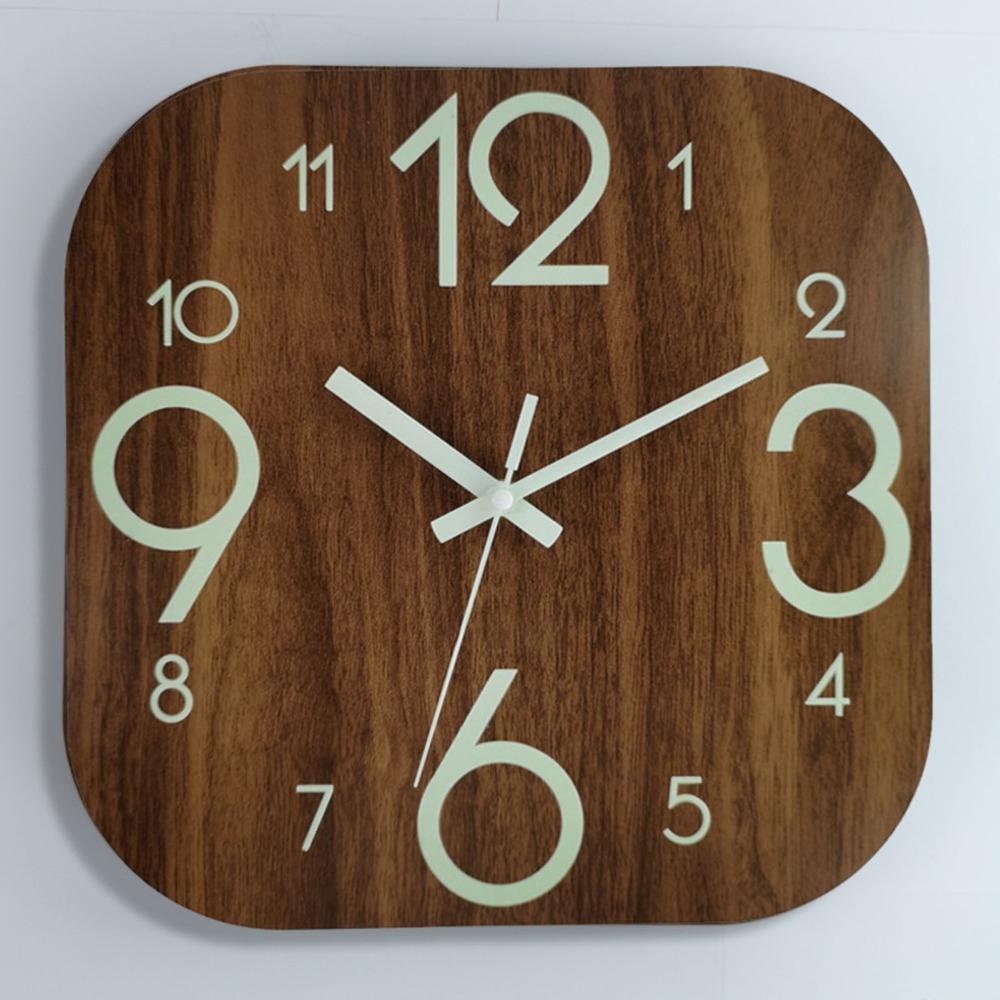 12 Inch Wooden Wall Clock brown Square Wall Clock Night Light Luminous Wall Clock For Living Room