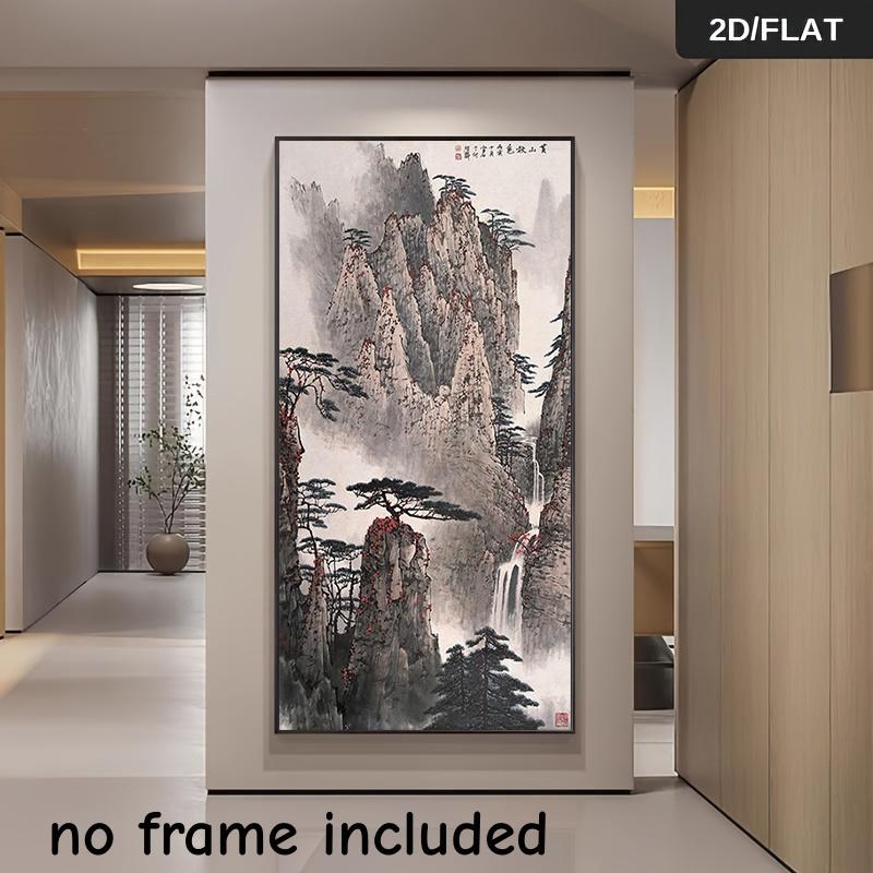 

One Chinese landscape decorative painting Mount Huangshan autumn scenery frameless canvas painting living room porch study wall (as the picture,50x100cm No Frame)