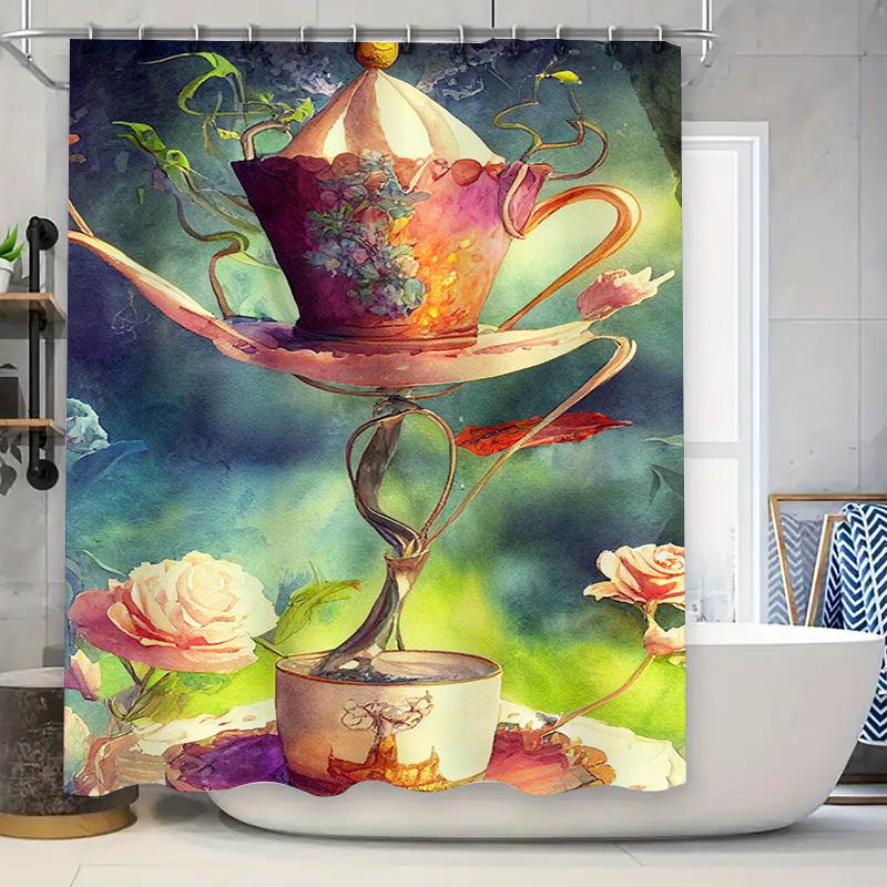 Enchanting Fairy Floral Shower Curtain Pink Purple Yellow Orange Decorative Printed Bath Mat Bathroom Accessories Set for Home D