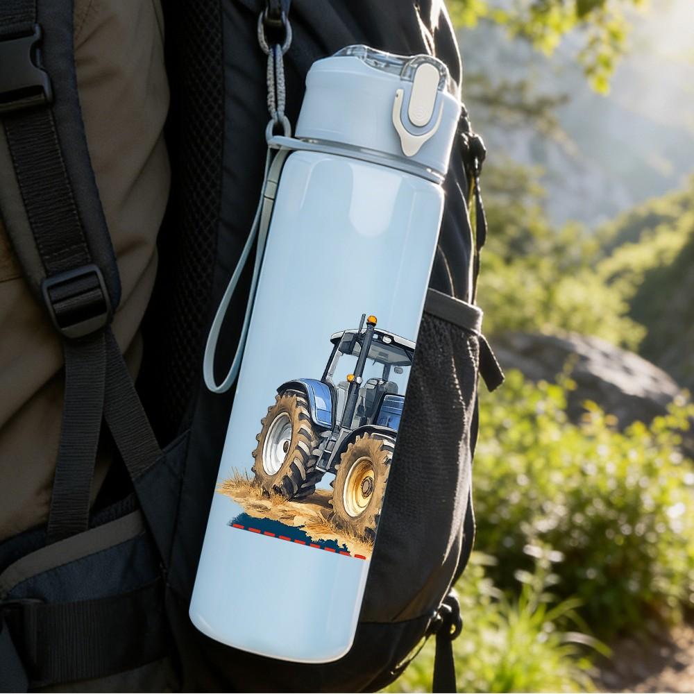 1PC Vintage Farm Tractor Vehicle Print 750ml Color Plastic Sports Water Bottle Leakproof Flip Straw Lid Suitable for Sports Office Home Use