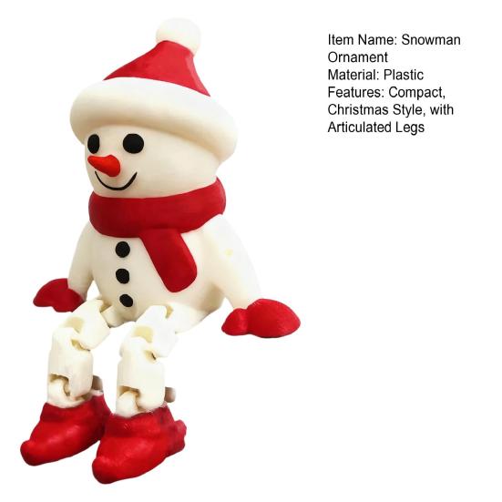 Yousheng 3D Printed Snowman Ornament Christmas Snowman Figurine with Articulated Legs Sitting Snowman Stress Relief Toy for Desk Shelf Festive