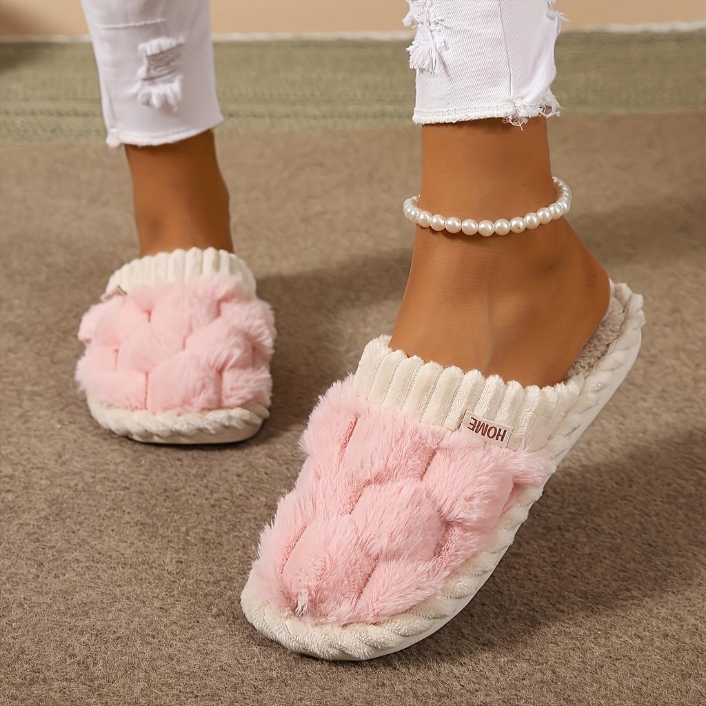 Color Stitching Imitation Wool Slippers, Casual And Easy-to-wear Suede Indoor Shoes, Comfortable Home Slippers