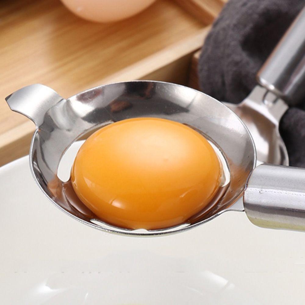 Long Handle Stainless Steel Egg Separator Extended Lug Design Yolk Strainer  Home