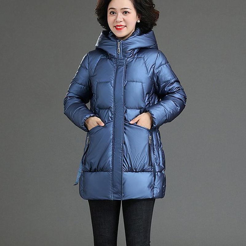 Winter Women's Shiny No-wash Padded Jacket   Mid-length Hooded Padded Coat