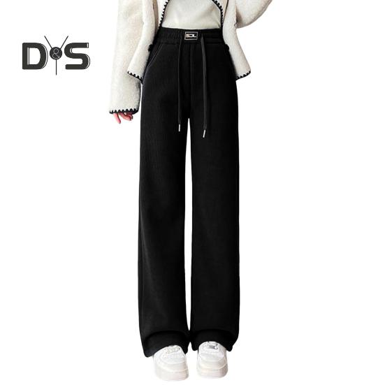 

Женские вельветовые брюки, эластичные, с высокой талией, прямые, широкие, длинные брюки, однотонные, с утолщенной флисовой подкладкой XL чёрный