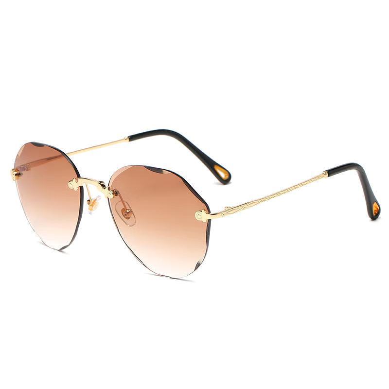 Frameless Trimmed Sunglasses, Trendy Temperament Sunglasses, Women'S Big Face And Thin Glasses, Uv Protection