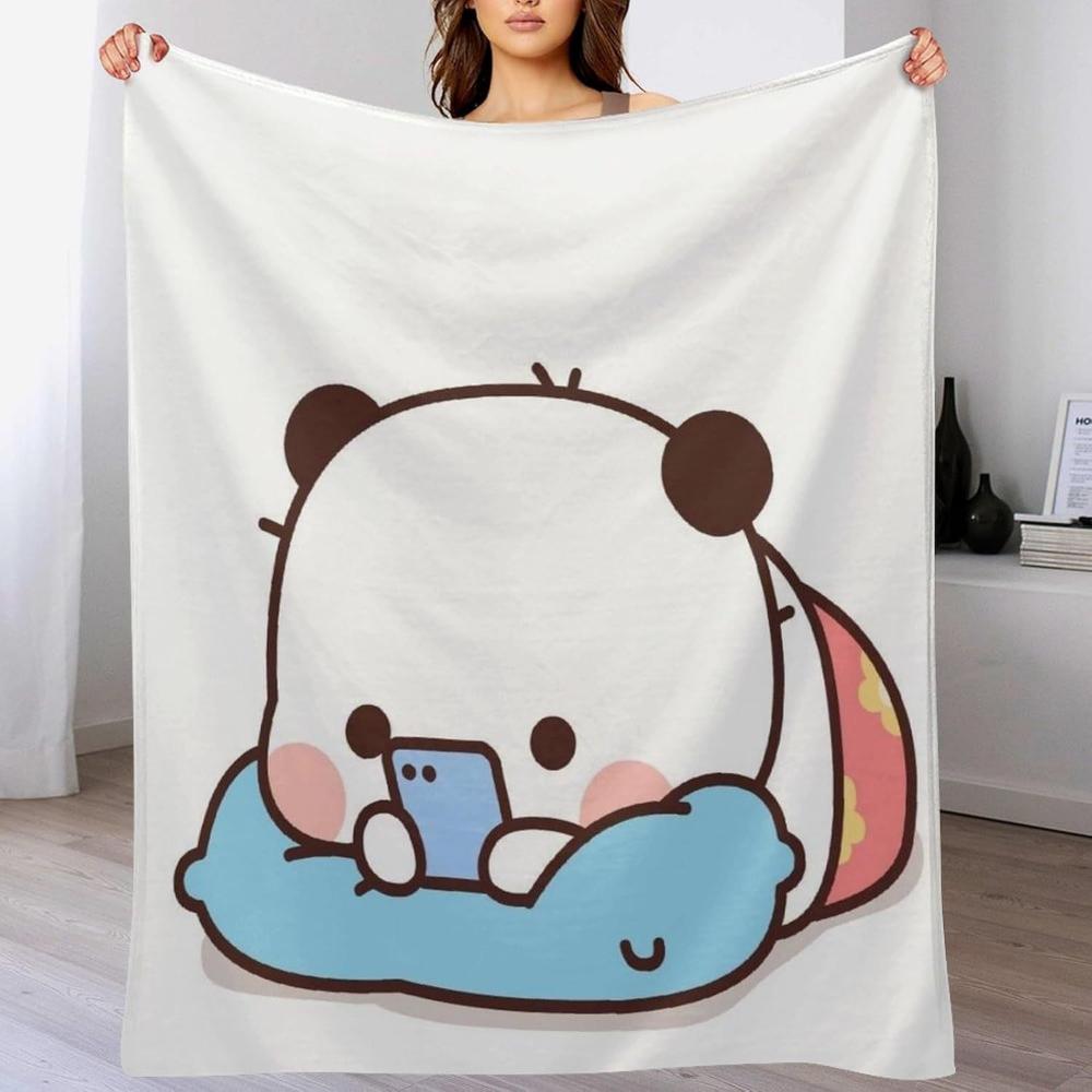 Cute Cartoon Panda Bear Printed Throw Blanket Soft Warm Cozy Blanket For Sofa Bedroom Office Nap Living Room Daily Indoor Use