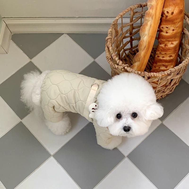 Pet Dog Solid Color Four Legged Cotton Coat Warm Dog Clothes Winter Teddy Button Up Shirt Beautiful Down Coat Than Bear