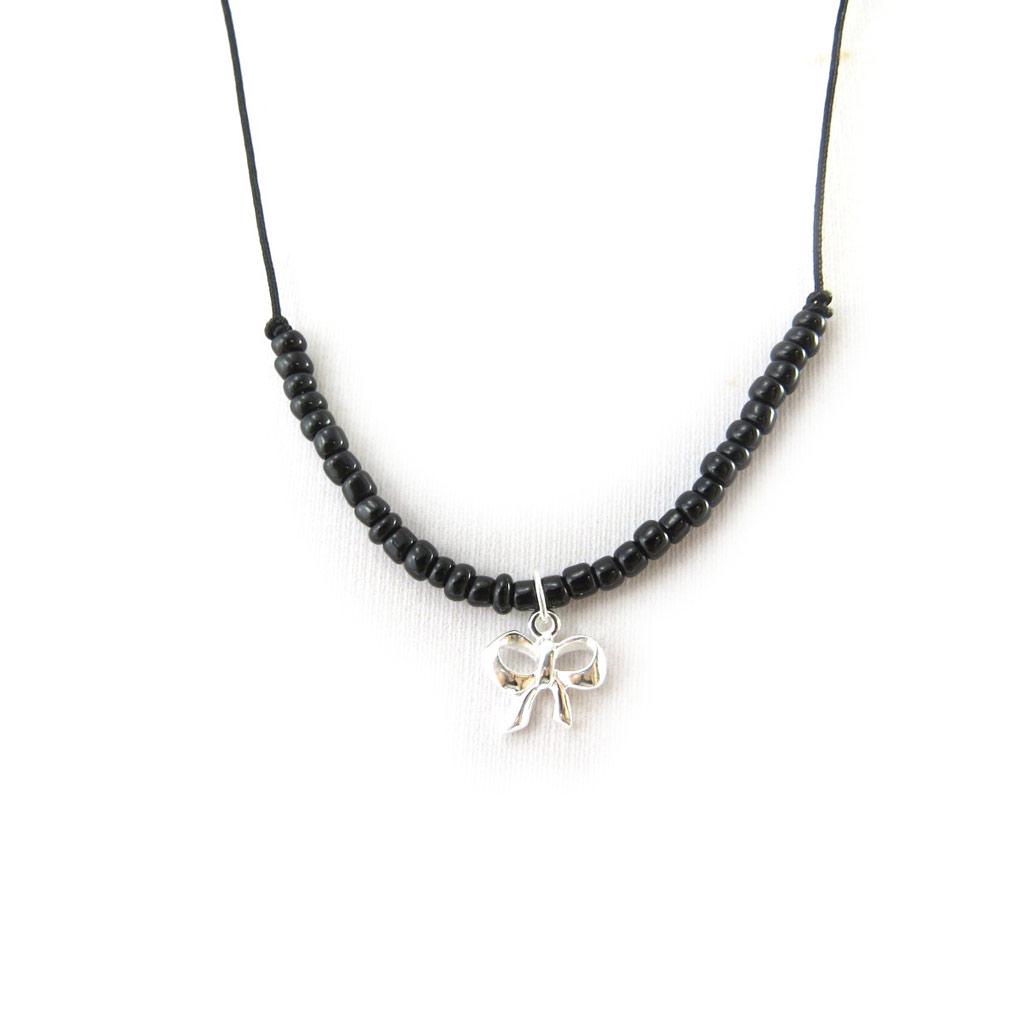 Les Trésors De Lily [M8714] - Gold Plated Necklace 'Romantic Knot' Black Silver - 10 Mm
