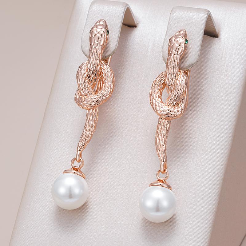 Unique Rose Gold Snake Drop Earrings For Women Fashion Pearl Accessories Heavy Metals Punk Rock Vintage Animal Jewelry