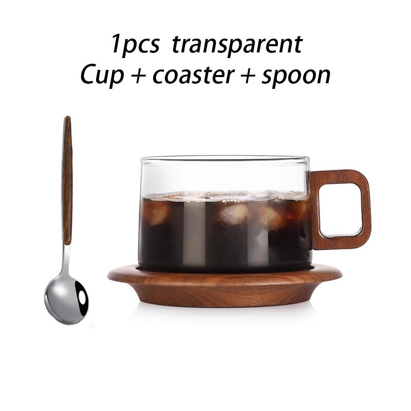 

Деревянная ручка кофейная кружка с ложкой 200 мл стеклянная чашка для эспрессо с подставкой домашняя чашка для молока чашка для латте с блюдцем набор