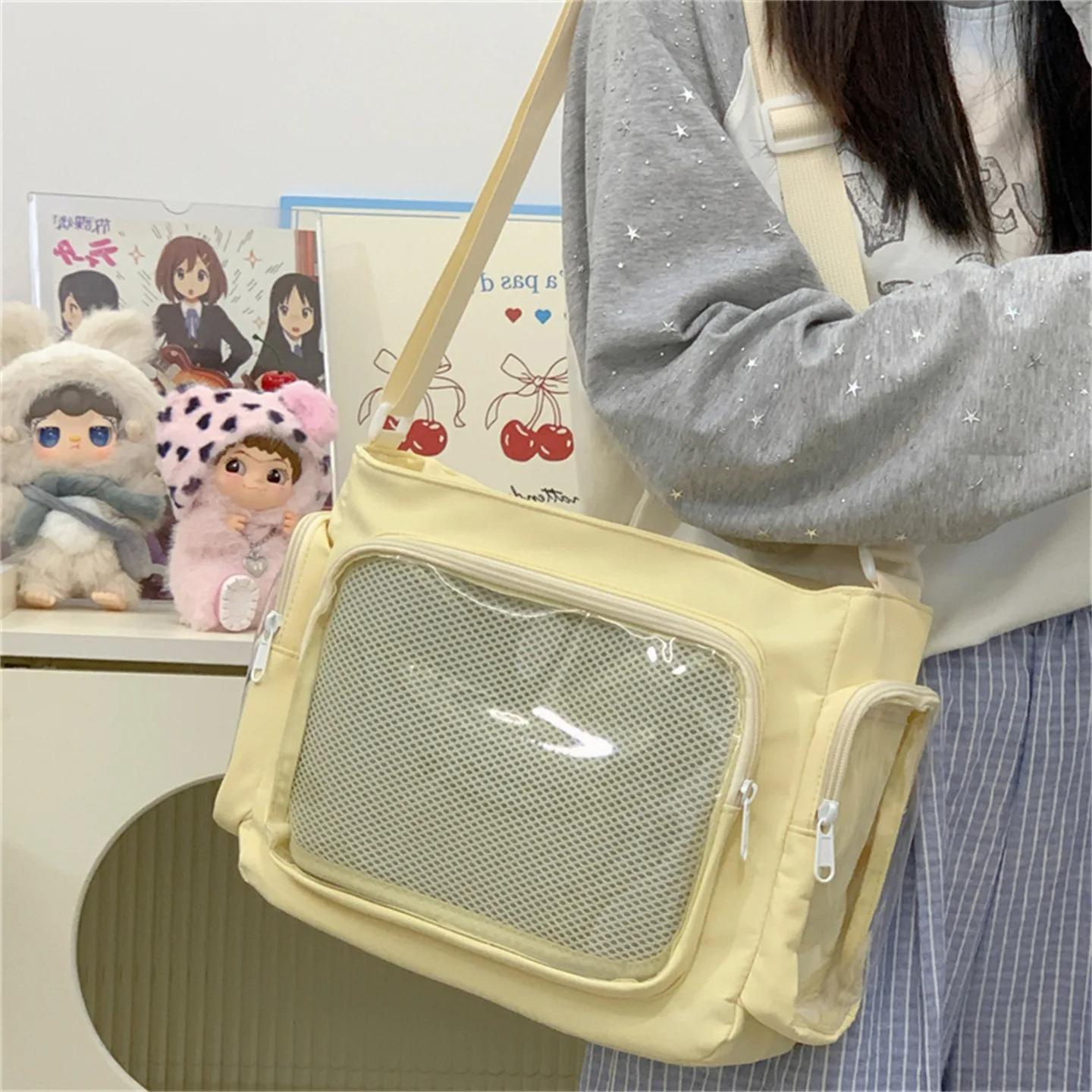 Market-4 Trendy Transparante Eenvoudige Crossbody Tas voor Meisjes Grote Capaciteit School Schoudertas Comfortabele en Veelzijdige Textuur Ita Tas geel