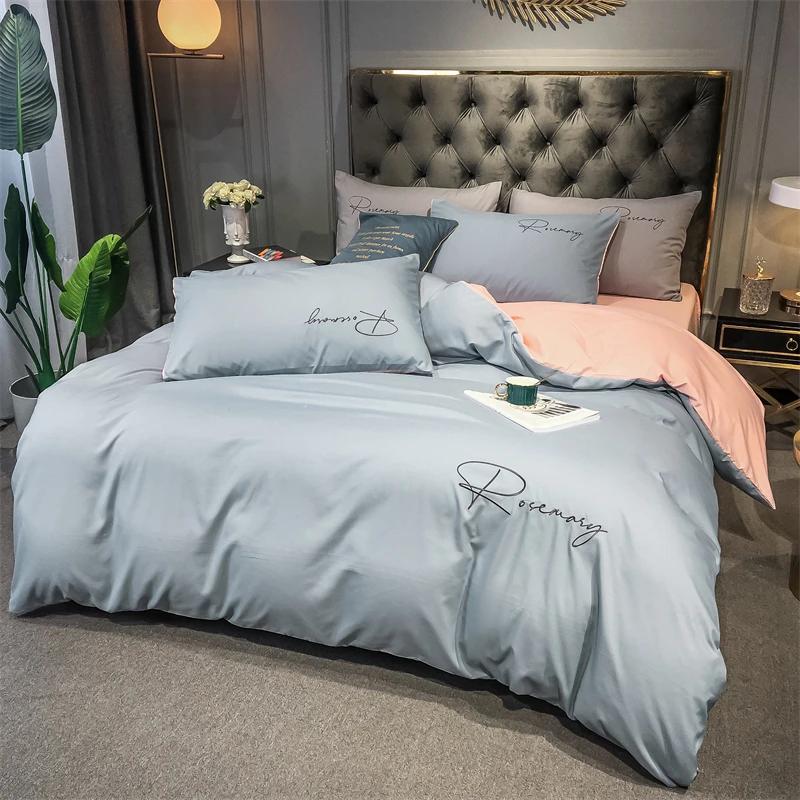 Simple Embroidered Queen Size Duvet Cover Set with Bed Sheet High Quality Home Skin-friendly Bedding Set Comforter Cover Sets