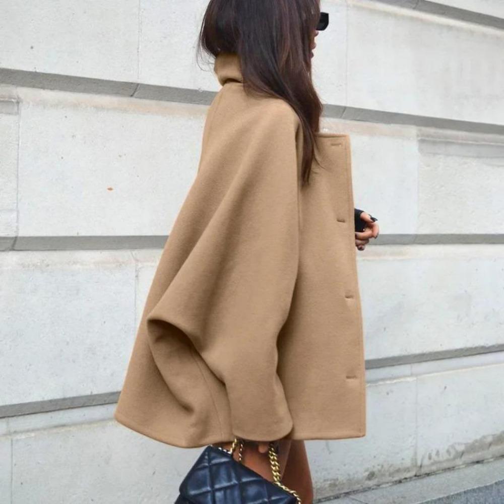 VAYLA New Outerwears Trench Coat for Women Batwing Sleeve Long Coat Winter Woolen Cloth Trench Brown Lapel Mid Long Jackets