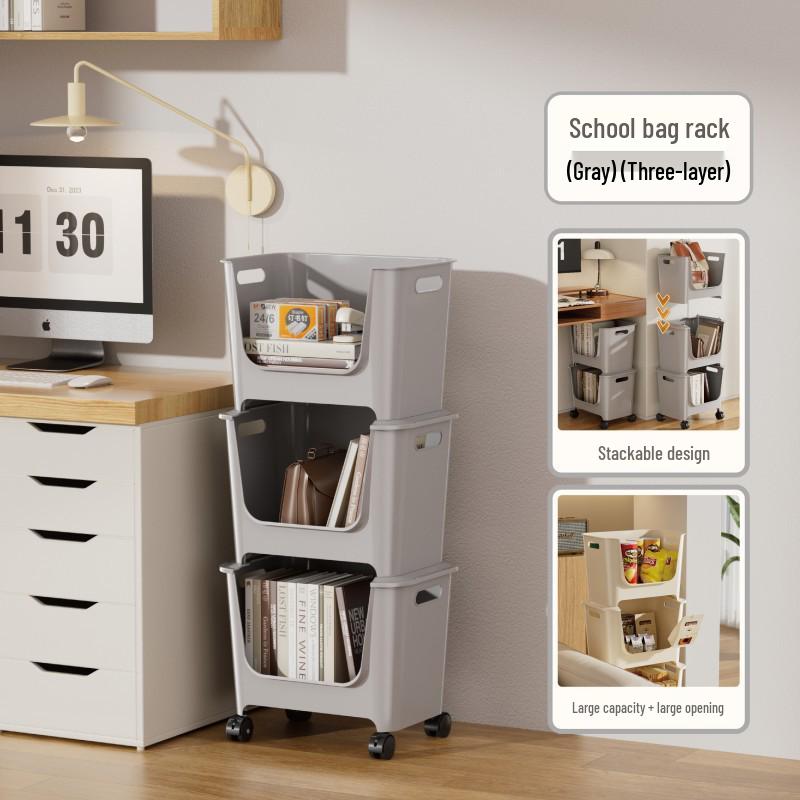 Stackable Multi-Layer Storage Shelves: Under Table Organizer with Wheels for Snacks, Drinks, Toys, and More