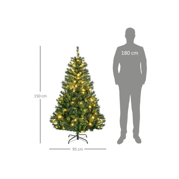 HOMCOM Sapin De Noël Artificiel, Décorations Incluses 95 Cm X 95 Cm X 150 Cm, Vert