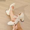 Scarpe con Tacco Alto da Donna Taglie Forti 36-45 Punta Tonda Classica Fiocco Autunno Primavera Moda Casual Slip-on Scarpe Eleganti