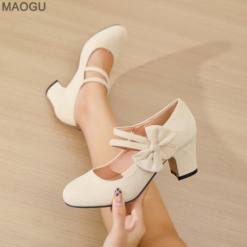 Scarpe con Tacco Alto da Donna Taglie Forti 36-45 Punta Tonda Classica Fiocco Autunno Primavera Moda Casual Slip-on Scarpe Eleganti