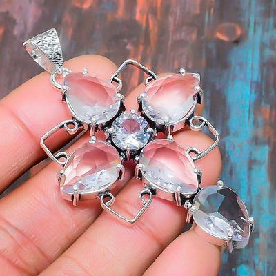 Cross White Topaz Gemstone 925 Sterling Silver Handmade Dazzling Pendant Jewelry