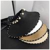 Foldable Empty Top Straw Hats For Women Summer White Imitation Pearl Beach Visor Caps UV Protction Adjustable Ribbon Sun Hat