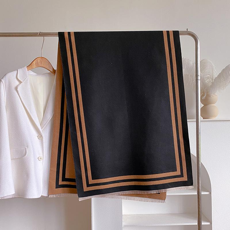 Autumn And Winter Imitation Cashmere Solid Color Geometric Line Jacquard Shawl Thickened Warm Women'S Scarf