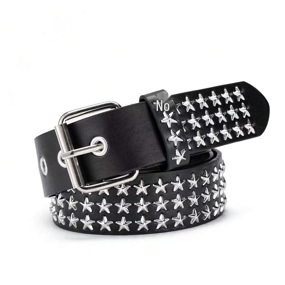 Cross Spiked Leather Belt with Alloy Ornaments - Punk, Hip Hop, Ins Style for Jeans