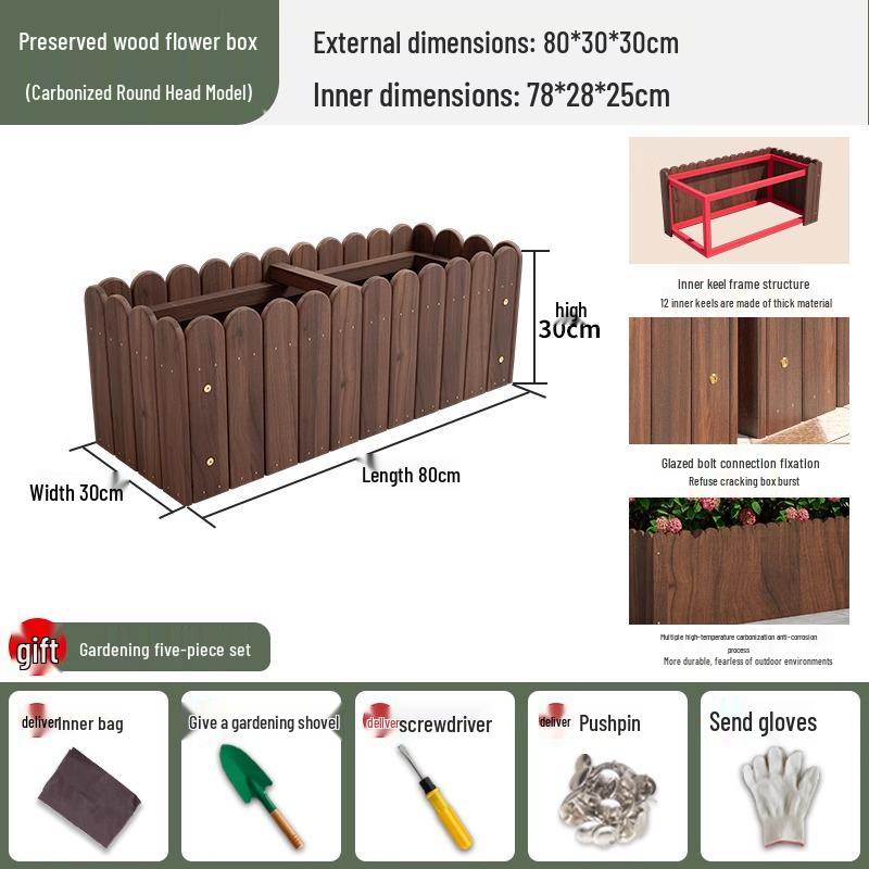 Carbonized Wood Outdoor Planter Box – Antiseptic Rectangular Flower Trough for Home, Courtyard, or Balcony.