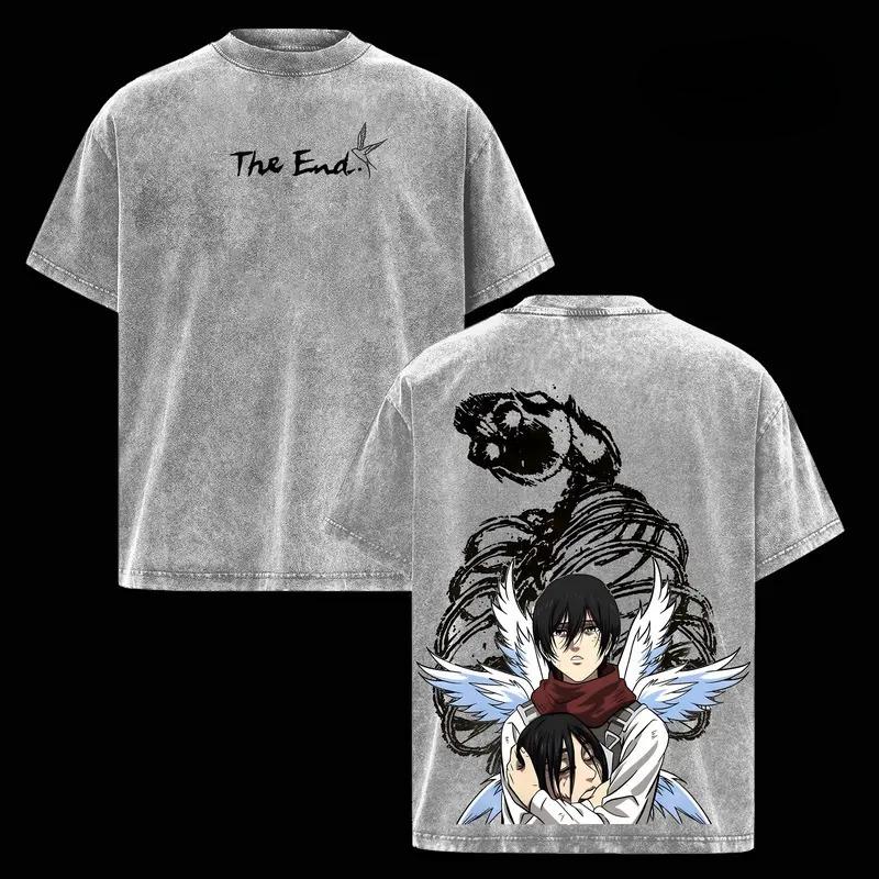 Горячая Аниме Атака Титанов Микаса Одежда Мужчины Женщины Футболки с коротким рукавом Стиранный Хлопок Футболка Ретро Повседневная Футболка Харадзюку Футболка XXL серый 1700₽