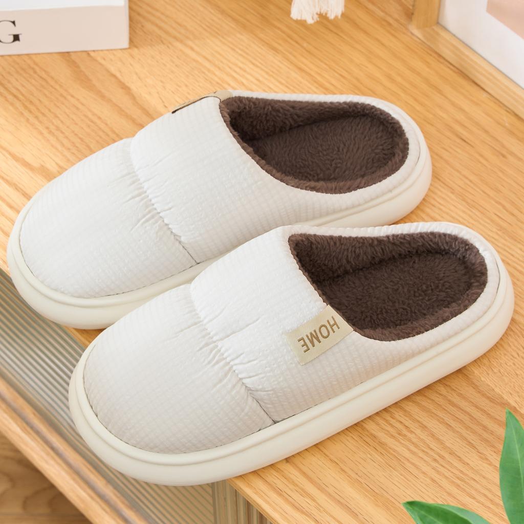 Leather waterproof cotton slippers autumn and winter indoor home non-slip bottom velvet warm couple antibacterial cotton mop